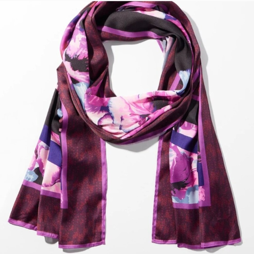 Floral Silk Scarf  Purple And Pink
